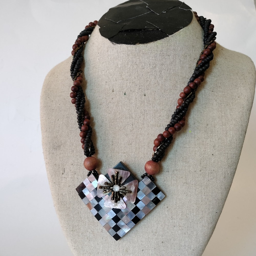 Boho Shell & Wooden Bead Statement Necklace